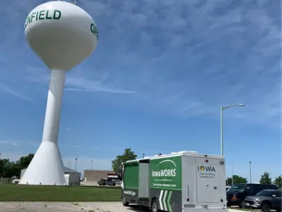 Mobile Workforce Vehicle parked near Greenfield water tower.